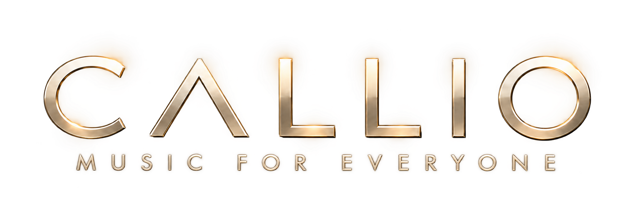 Callio wordmark with the line Music for everyone in warm metallic tones.